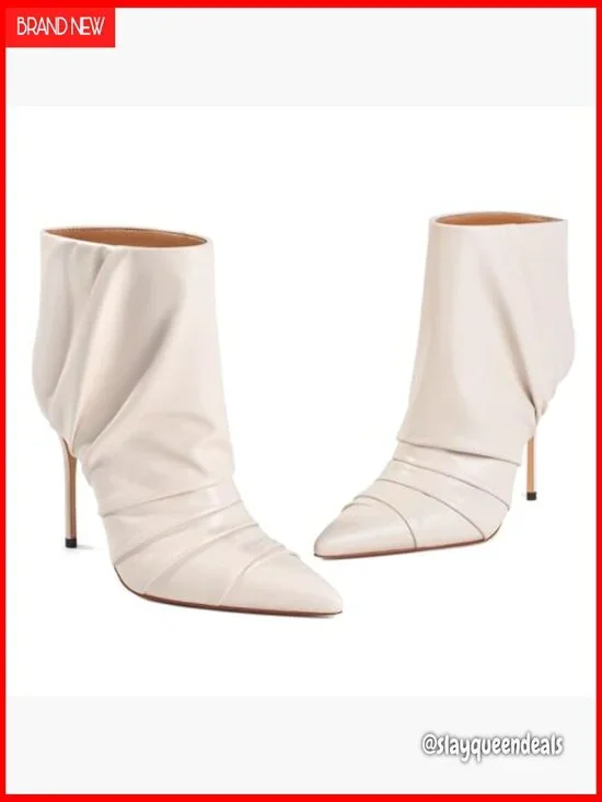 Women's 4-Inch Stiletto Ankle Boots Pointed Toe Ruched Pull On - Picture 5 of 7